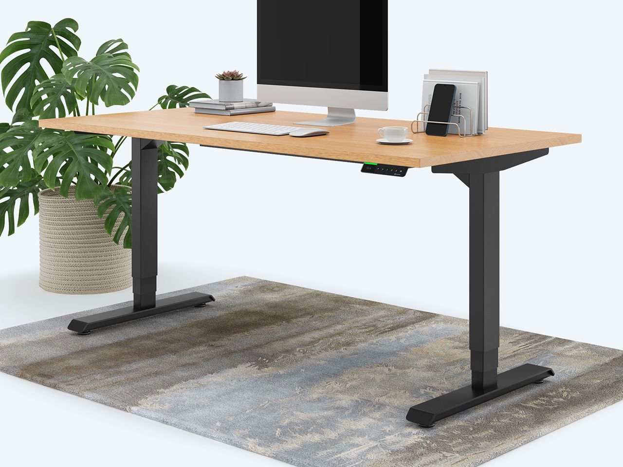 Desktopia Pro X - Elektrisch höhenverstellbarer Schreibtisch mit smartem Memory-Display - Schwarz - Buche Echtholz massiv