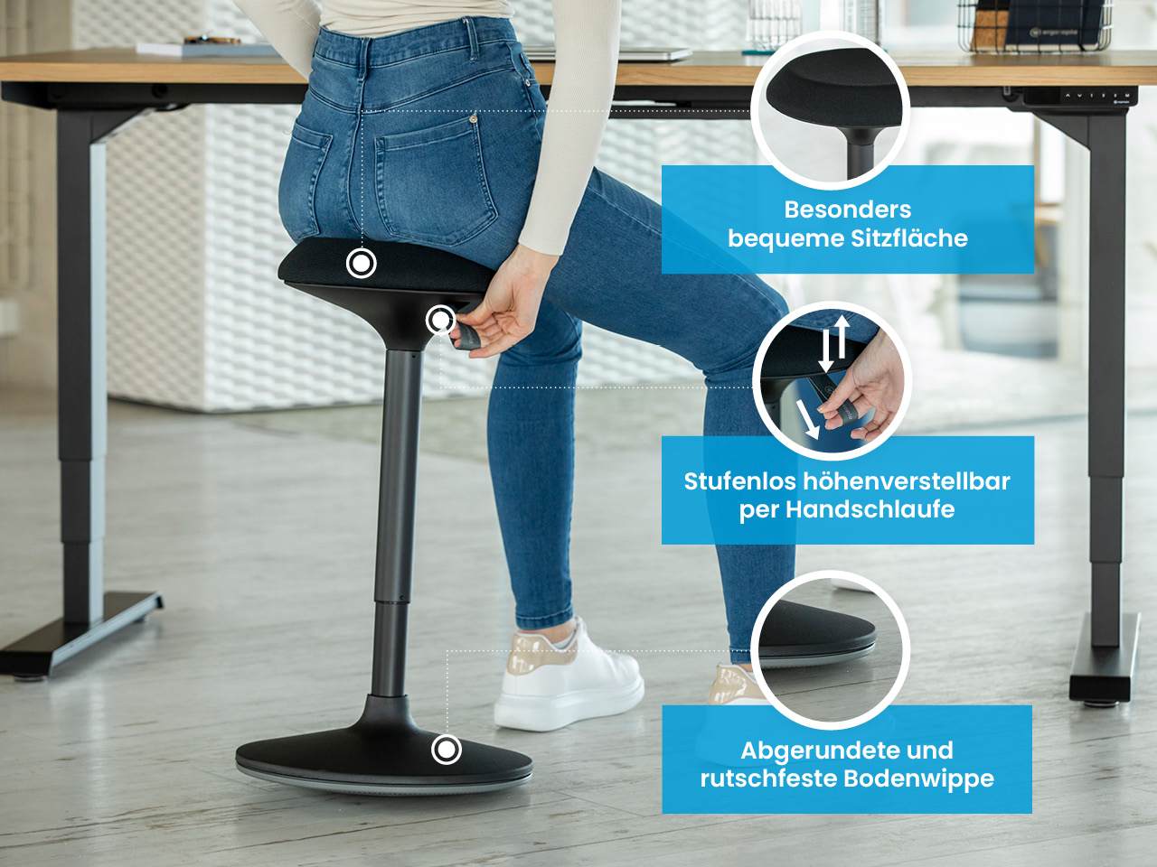 Eigenschaften des ergonomischen Buerohockers Ergotopia Dyko