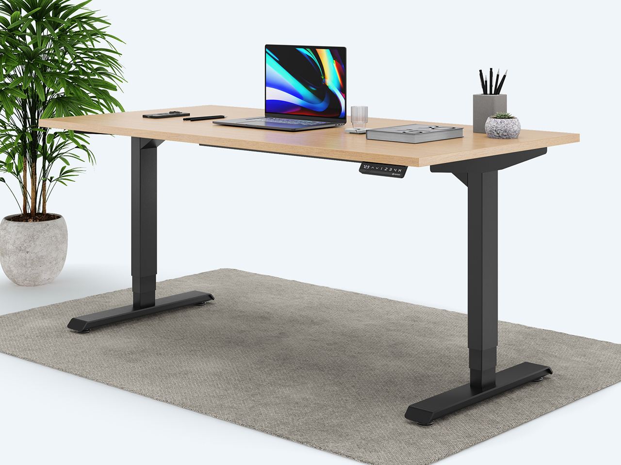 Desktopia Pro - Elektrisch höhenverstellbarer Schreibtisch - Schwarz - Buche