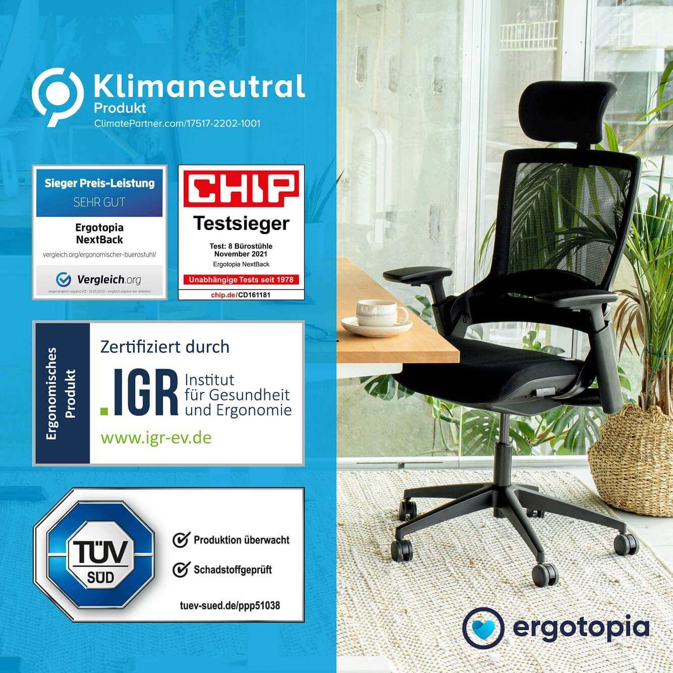 Ergotopia ergonomischer Bürostuhl Gütesiegel NextBack